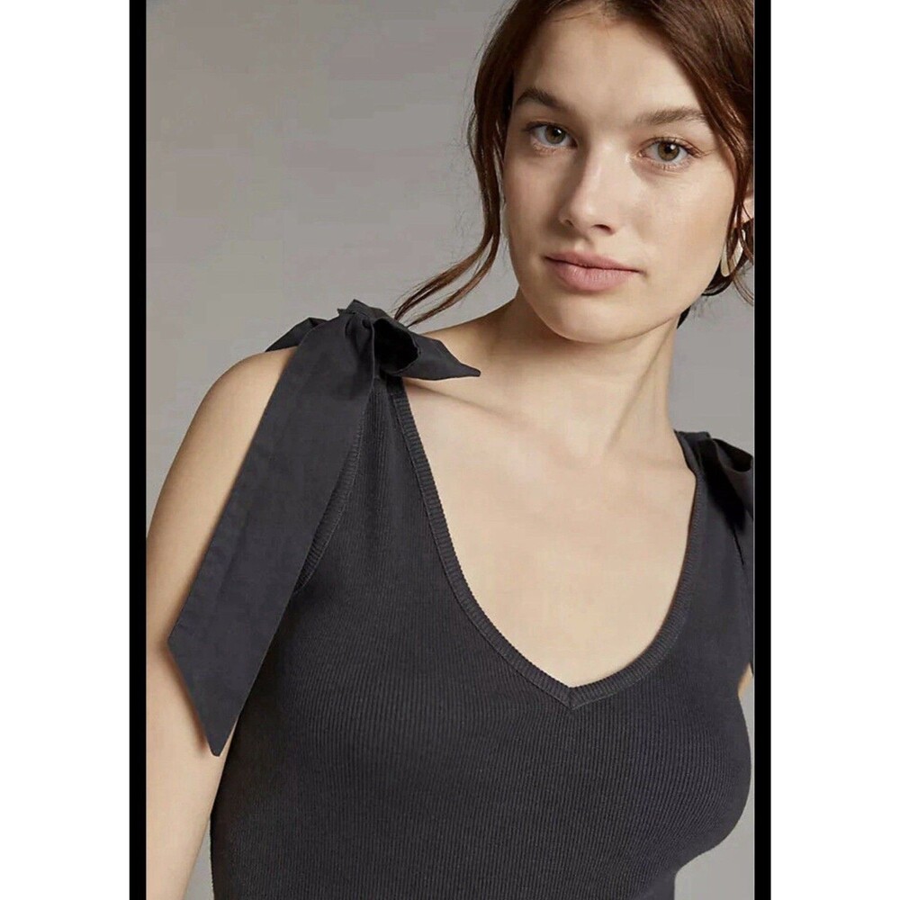 Maeve Anthropologie bow-tie ribbed tank top charcoal gray medium M